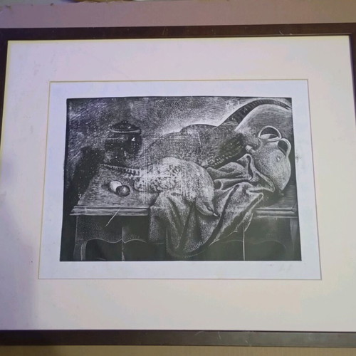 Woodcut D. Galanis used, hunting theme, signed artwork
