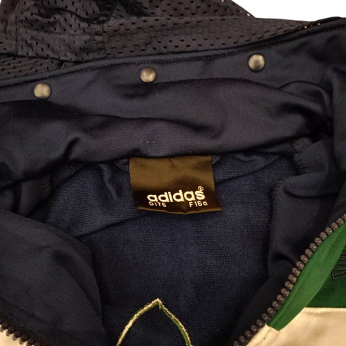 Adidas vintage hooded track jacket used, navy and green colorblock