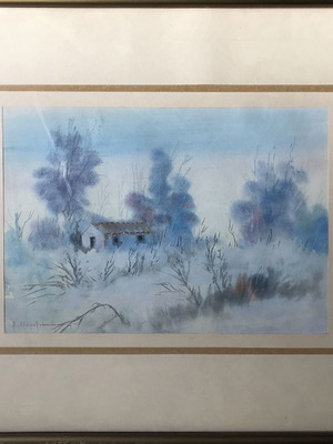 Πίνακας Β. Μαυρογιάννης μεταχειρισμένος, ατμοσφαιρική ακουαρέλα σε κορνίζα