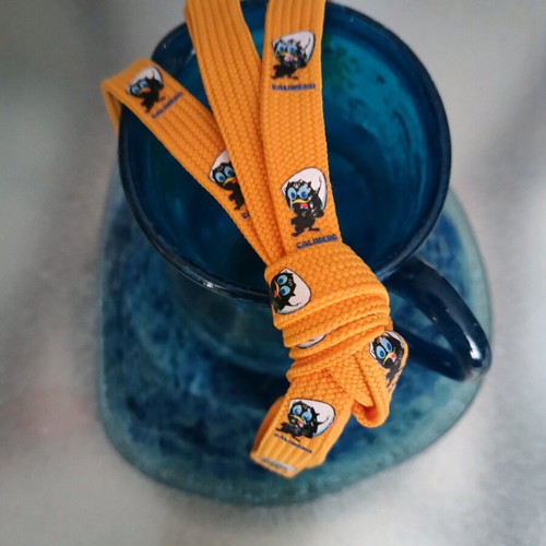 Flat shoelaces new, 1.10 m long, yellow with patterns