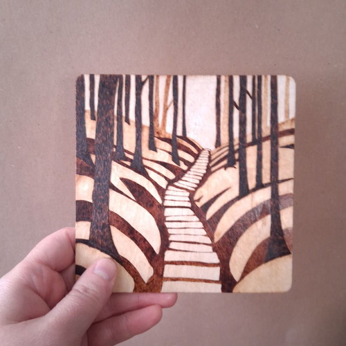 Decorative Handmade Forest Path Woodcut New 16x16 cm