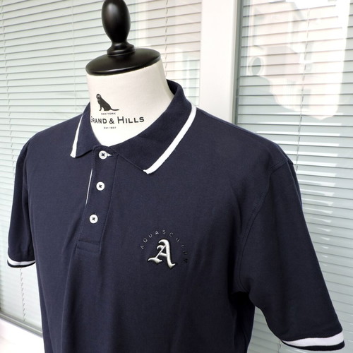 Aquascutum Men's Navy Blue Polo Shirt Classic Fit 100% Cotton like new
