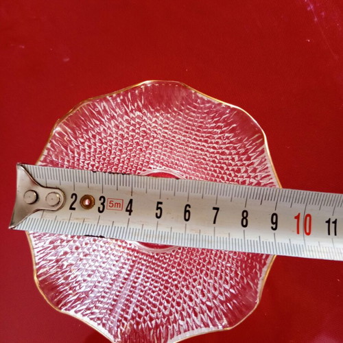 Vintage embossed glass trinket dish with gold trim