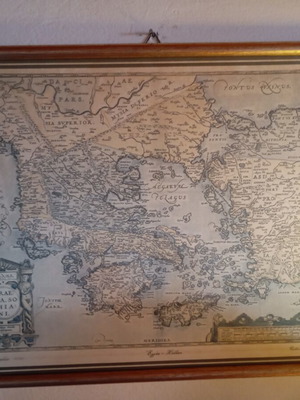 Engraving map of Greece used, wooden frame with glass 28x37