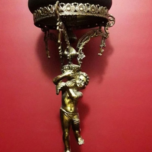 Bronze lamps and chandeliers with angels used, set of 4 pieces