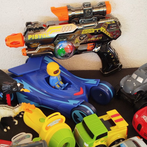 Set of children's action toys and toy cars