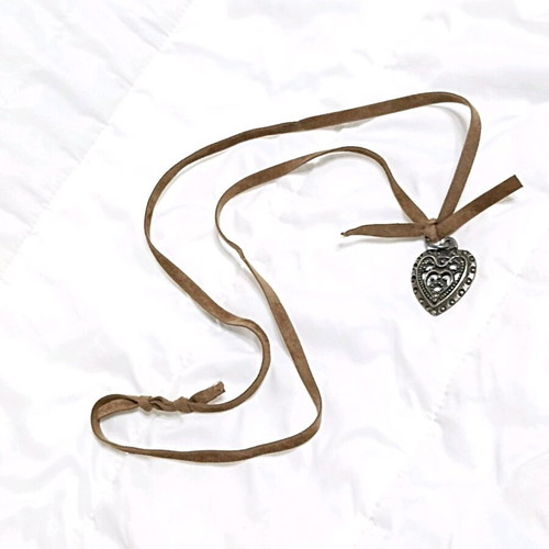Heart necklace handmade new, brown adjustable cord