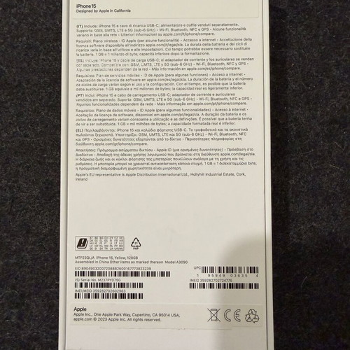iPhone 15 Yellow box new, genuine Apple packaging