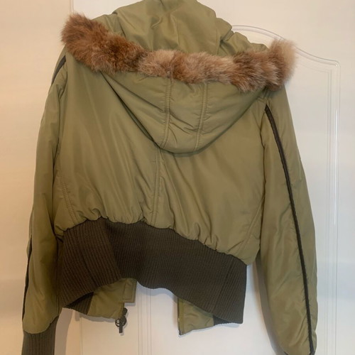 Byblos short jacket with hood and real fur like new, green