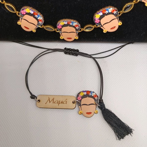 Frida jewelry set like new, multicolor with choker, mom bracelet and earrings