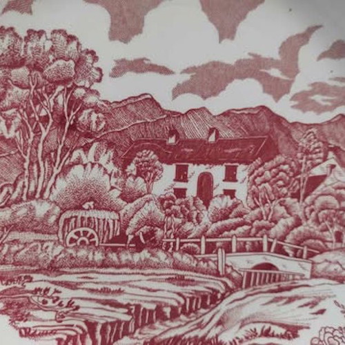 Porcelain plate Swiss landscape like new with metal frame