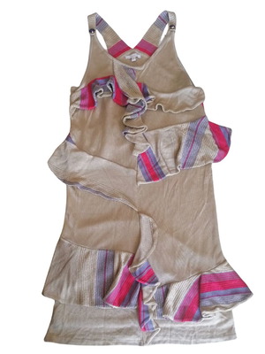 Ruth Erotokritou embroidered dress like new, sleeveless, beige with striped ruffles