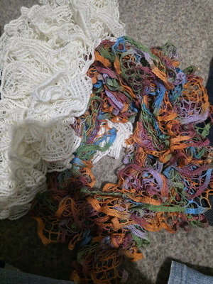 Knitted wool scarves new, white and multicolored