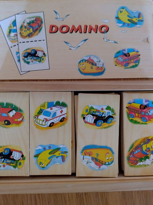 Wooden domino with vehicle images used