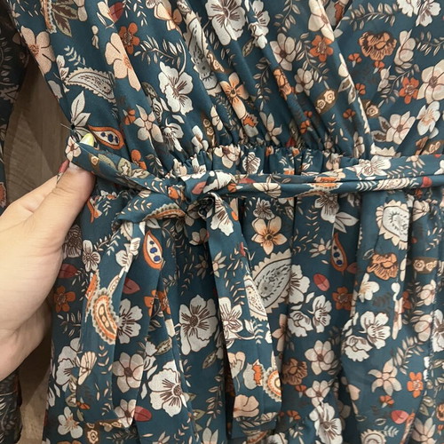 Floral Wrap Dress with Belt like new, petrol color