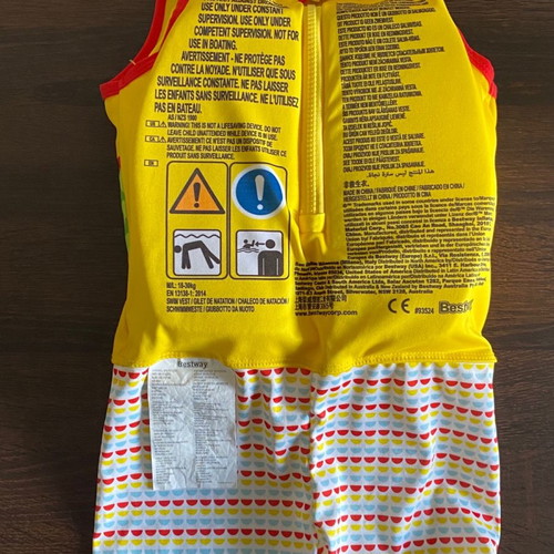 Fisher-Price children's swim vest and blocks used with free swim diapers