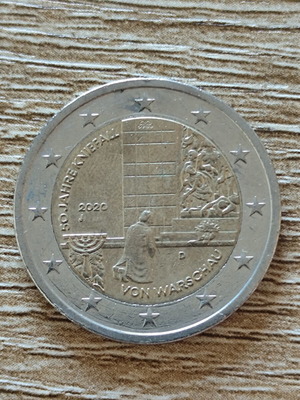 2 Euro Germany 2020 commemorative coin used, Kneeling Before the Warsaw Ghetto Uprising Memorial