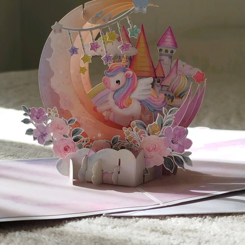 3D birthday greeting card with unicorn new