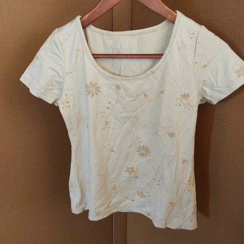 Fidele blouse used, women's short sleeve, size Medium, ecru