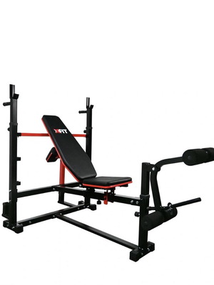 X-FIT bench with uprights and biceps pad