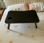 Breakfast bed tray table with cup holder and tablet slot, black