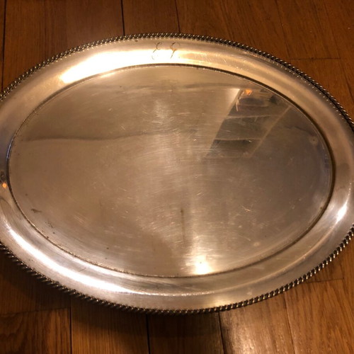 Oval silver-plated tray used with engraved monograms