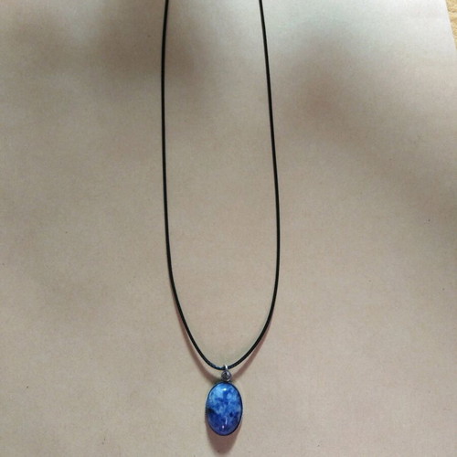 Handmade pendant with steel cabochon and sodalite semiprecious stone new