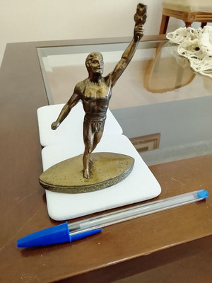 Vintage bronze statuette Olympic flame torchbearer used