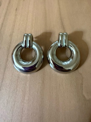 Large silver earrings with hoop, new, stainless steel
