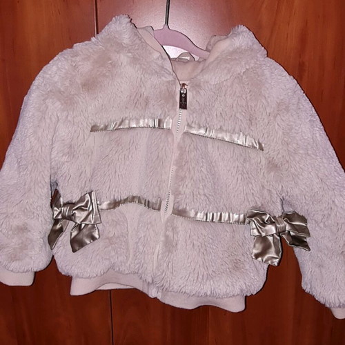 Lapin House baby fur coat like new, beige with bows, size 2 years
