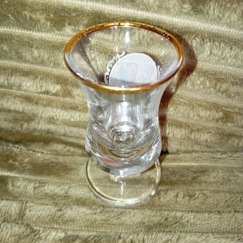 Vintage glass stemmed souvenir shot glass from Brussels like new
