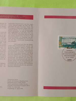 German 1999 stamp with Bonn first day cover, mint block of four