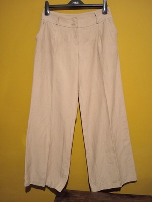 Laura Ashley high-waist wide-leg pants new, beige, linen blend, UK 12 EUR 38