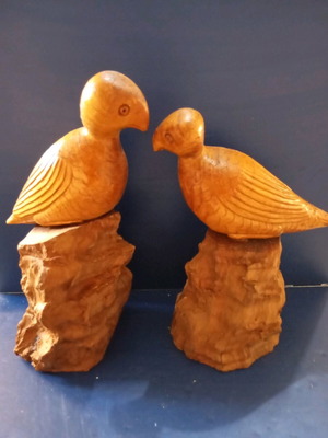 Wooden carvings used, pack of 4 with partridges and pelicans