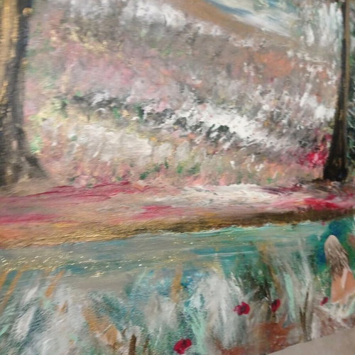 Painting Spring Landscape with Girl new 70x90