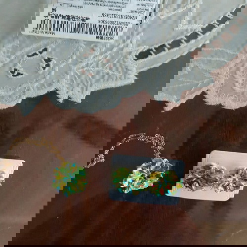 Неонов комплект бижу нов, обеци и синджир с висулка