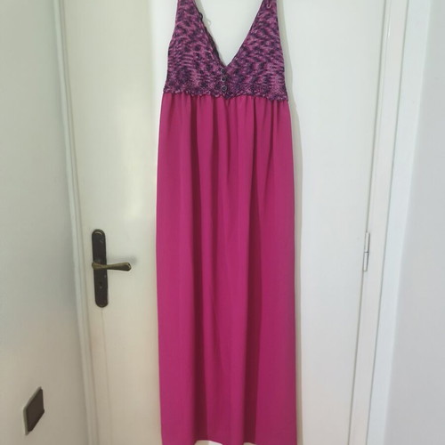 Maxi dress custommade fuchsia with knit bust and silver thread like new