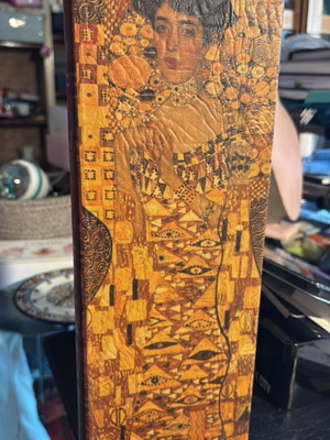 Wooden box covered with Klimt leatherette like new