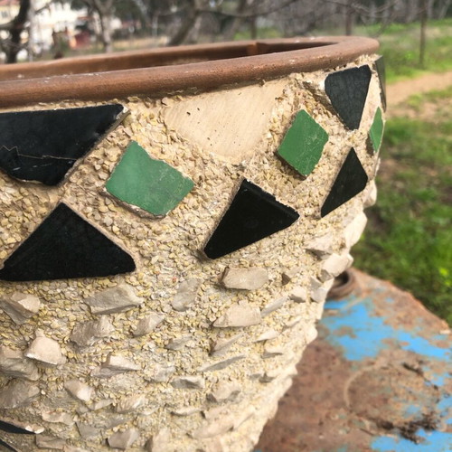 Handmade mosaic flowerpot used from Attica 1960-70