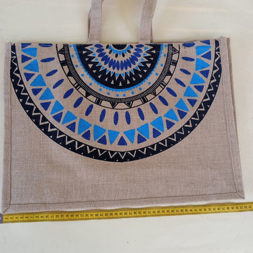 Beach bag from jute new, beige and blue