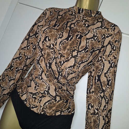 Animal Print Chiffon Long Sleeve Bodysuit Shein size medium, like new, brown