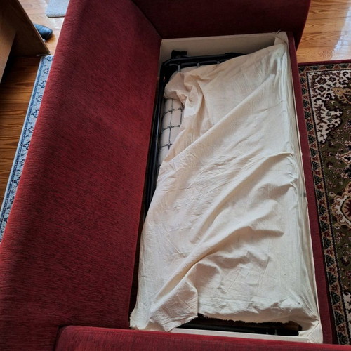 Fabric two-seater sofa with extendable semi-double bed with expansion mechanism
