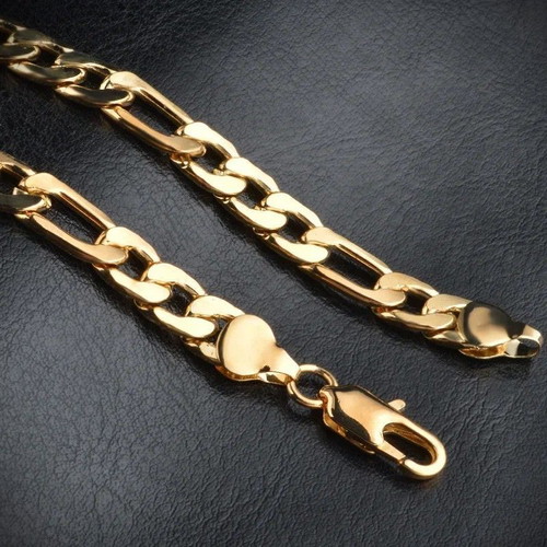 Jewelry set 18K gold-plated necklace and bracelet chain, 6mm thickness