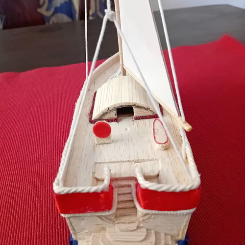Wooden handmade boat new with Greek flag and miniature details