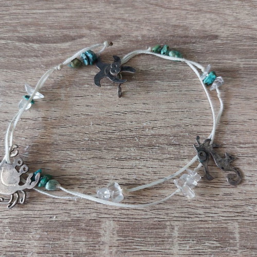 Anklet with silver 925 elements like new, handmade with turquoise stones