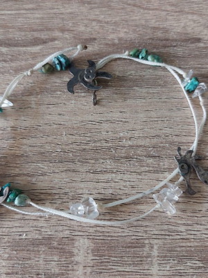 Anklet with silver 925 elements like new, handmade with turquoise stones