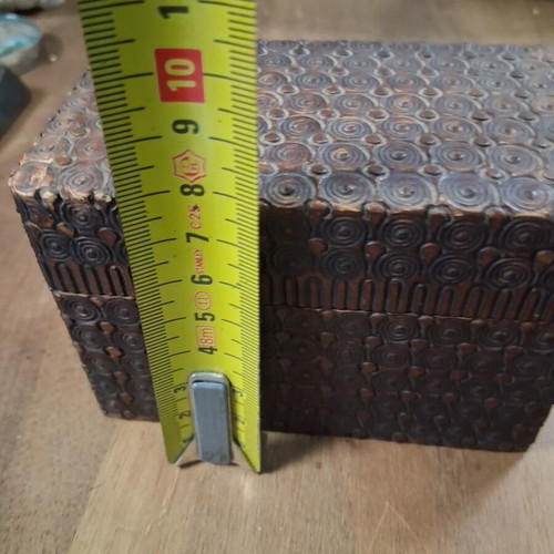 Wooden carved box for playing cards used, old beautiful