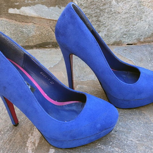 Bozikis blue suede pumps used, platform heel 13cm size 37