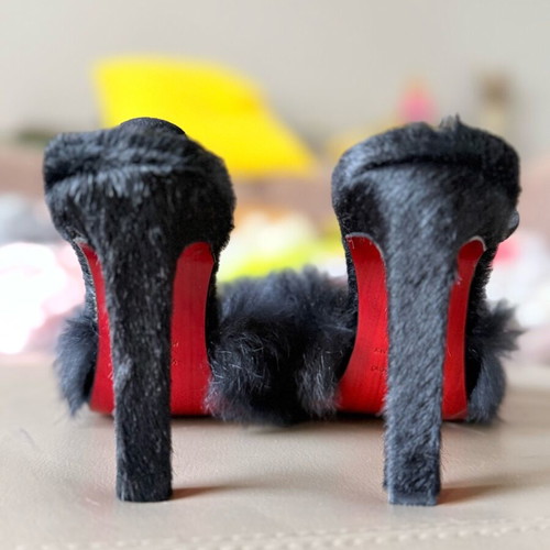 Sonia Rykiel vintage sandals with rabbit fur new, size 38, black