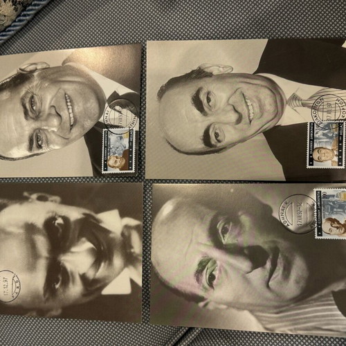 Postcards with stamped 1997 stamps, collectible Greek comedians